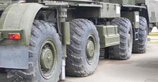 Wheels of a military vehicle